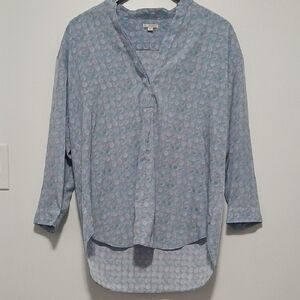 GAP Light Blue Patterned V Neck Butron Blouse